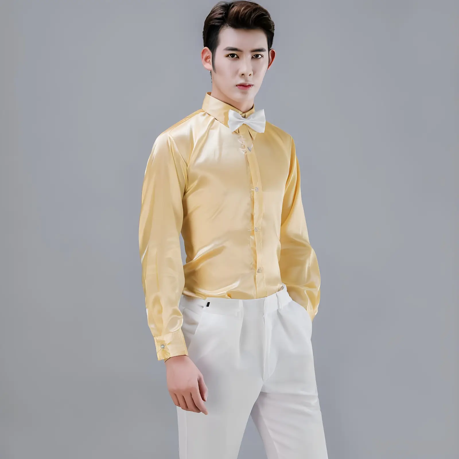 Men Satin Performance Shirt Light Blue Long Sleeve — feature 23