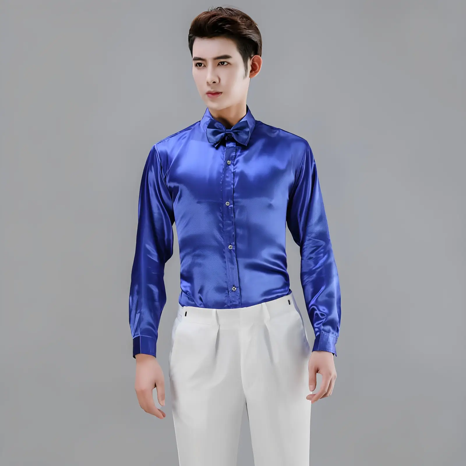 Men Satin Performance Shirt Light Blue Long Sleeve — feature 28