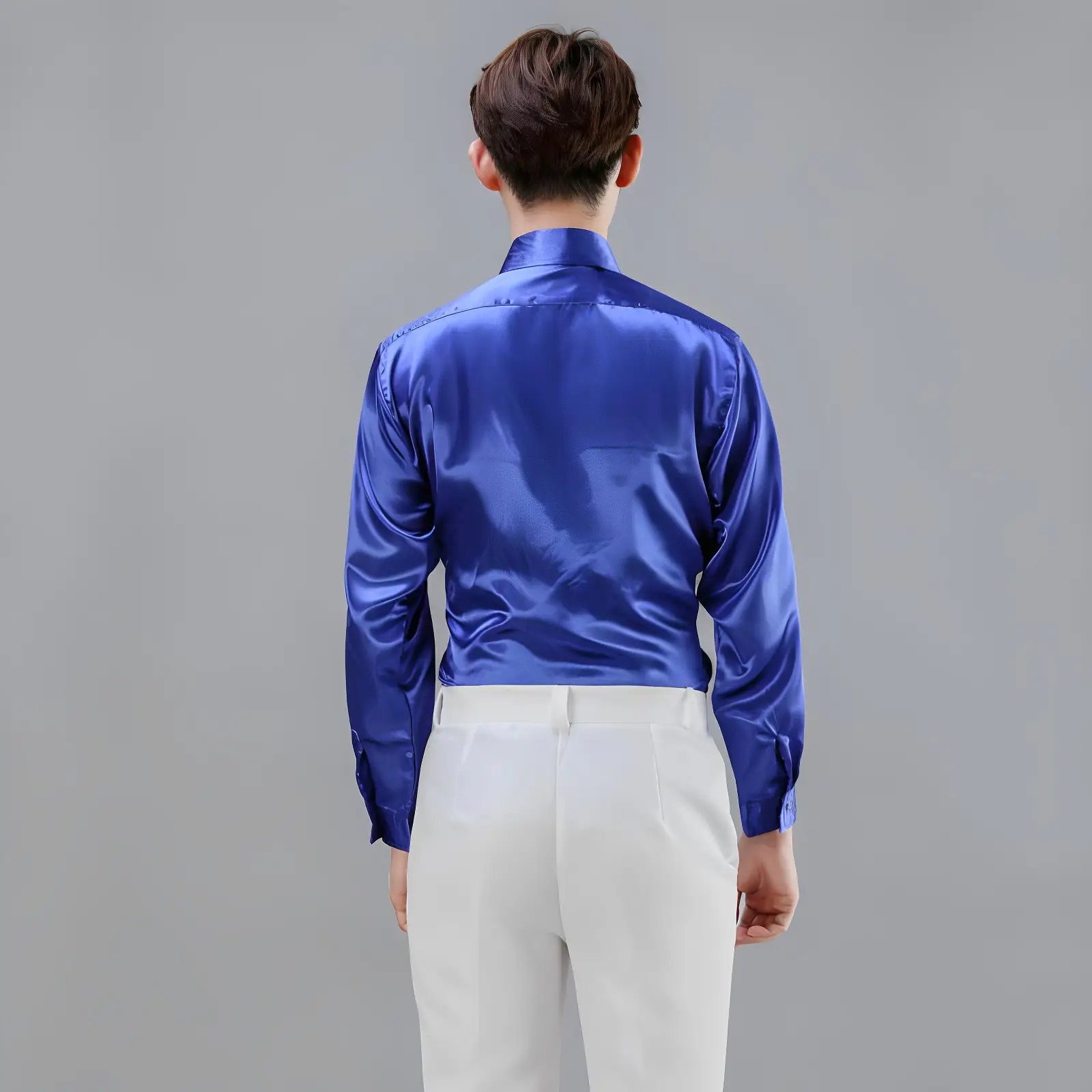 Men Satin Performance Shirt Light Blue Long Sleeve — feature 29