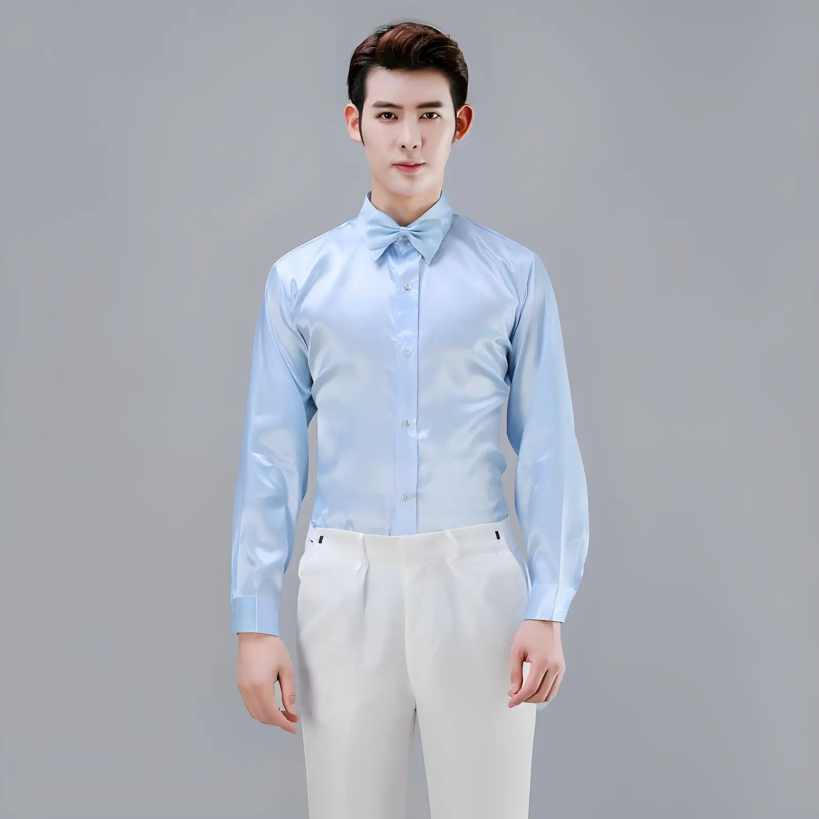 Men Satin Performance Shirt Light Blue Long Sleeve — feature 30