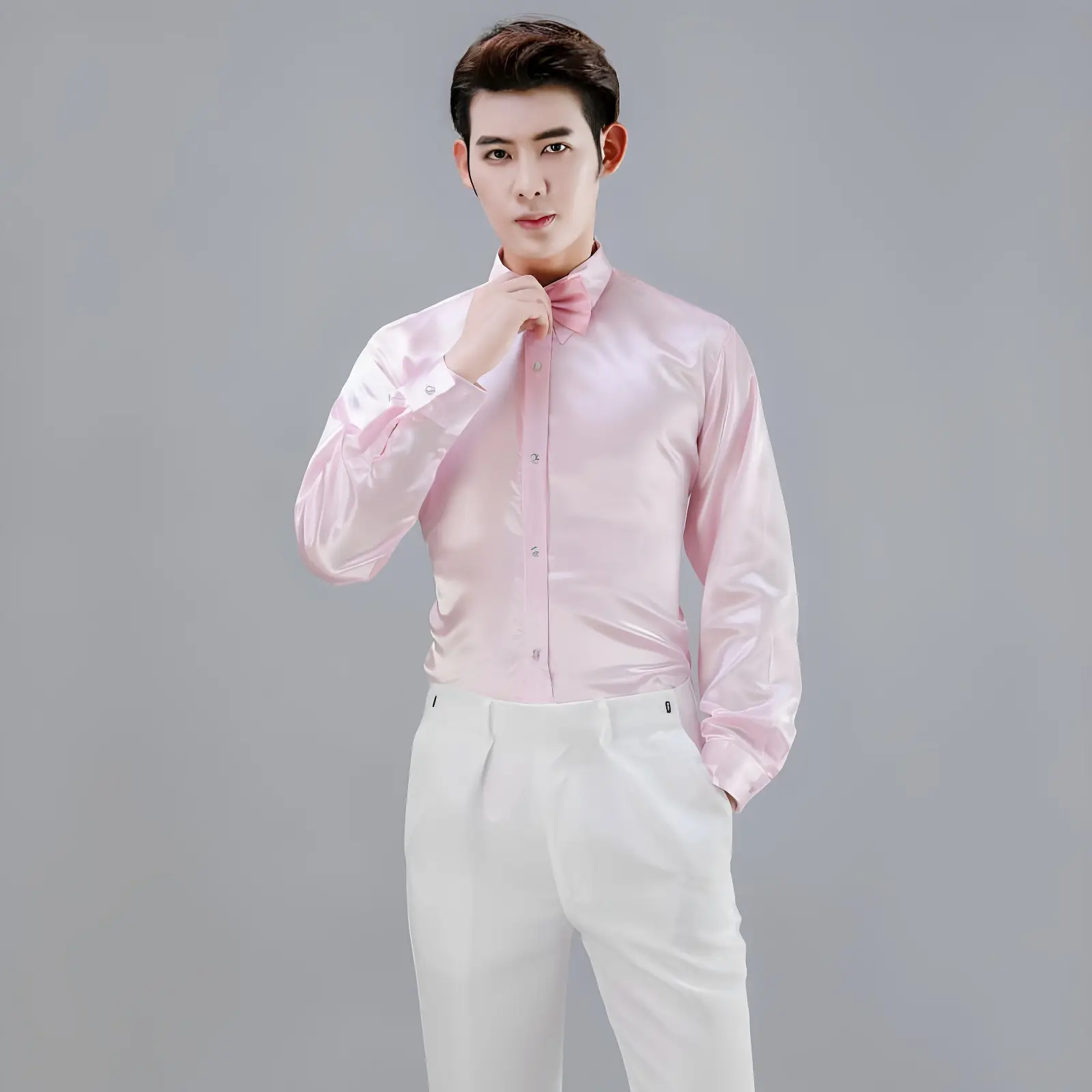 Men Satin Performance Shirt Light Blue Long Sleeve — feature 35