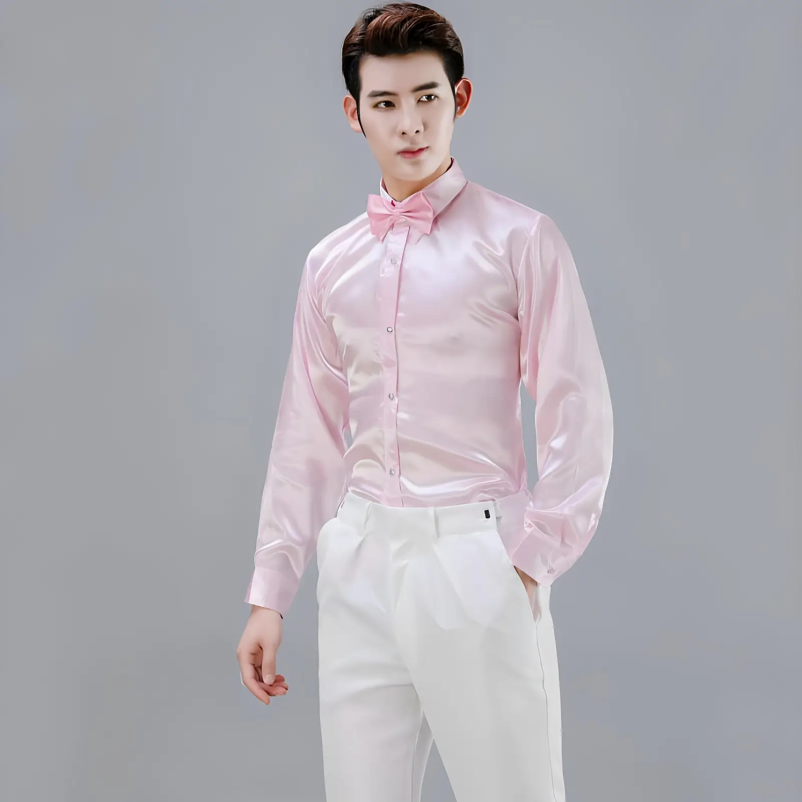 Men Satin Performance Shirt Light Blue Long Sleeve — feature 36