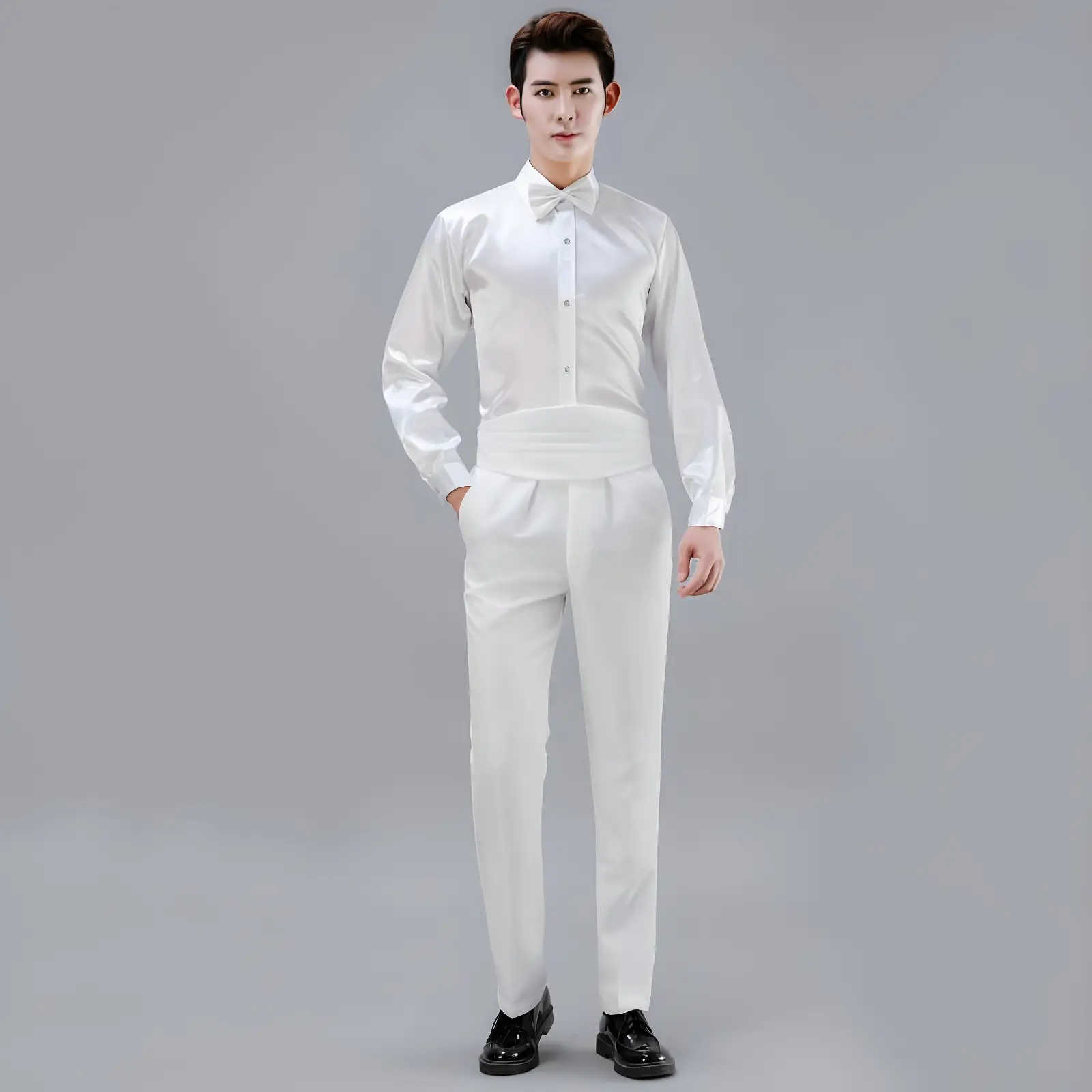 Men Satin Performance Shirt Light Blue Long Sleeve — feature 5