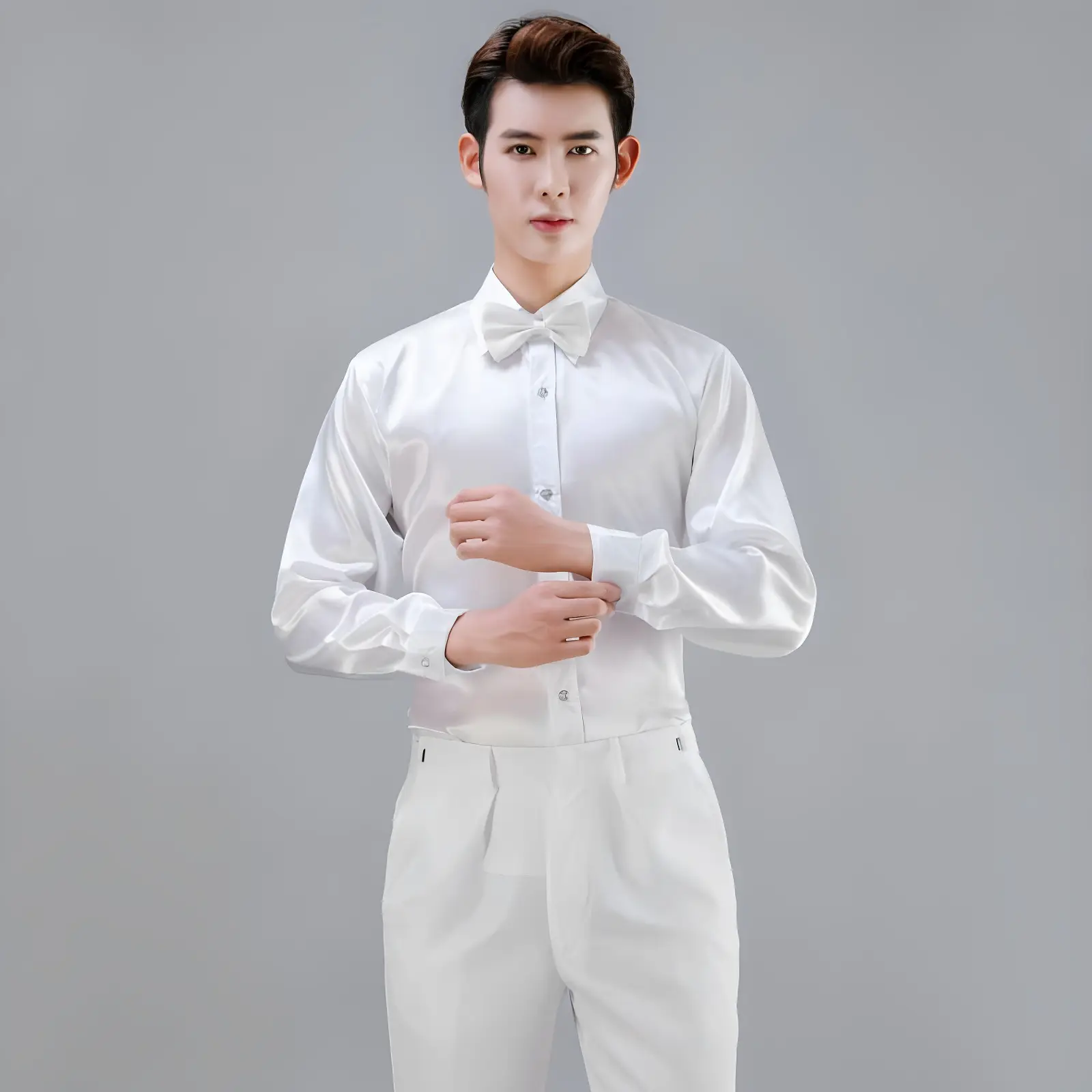 Men Satin Performance Shirt Light Blue Long Sleeve — feature 6