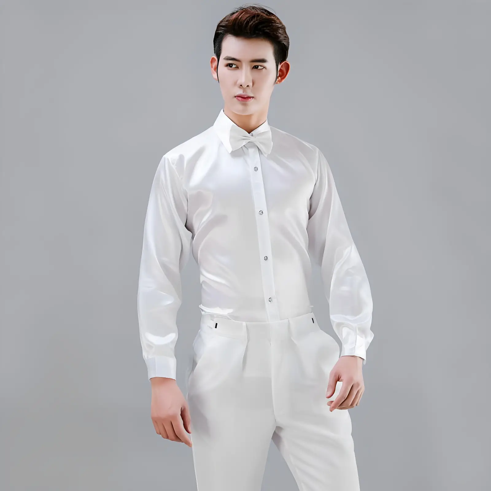 Men Satin Performance Shirt Light Blue Long Sleeve — feature 7