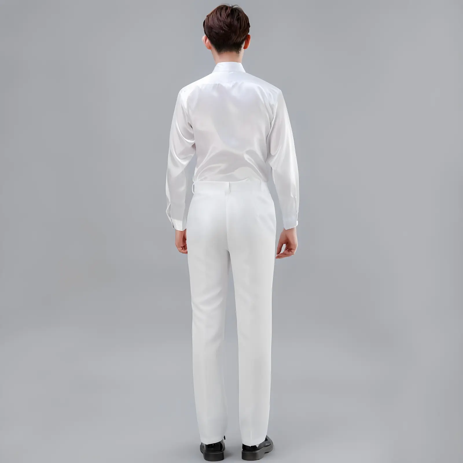Men Satin Performance Shirt Light Blue Long Sleeve — feature 9