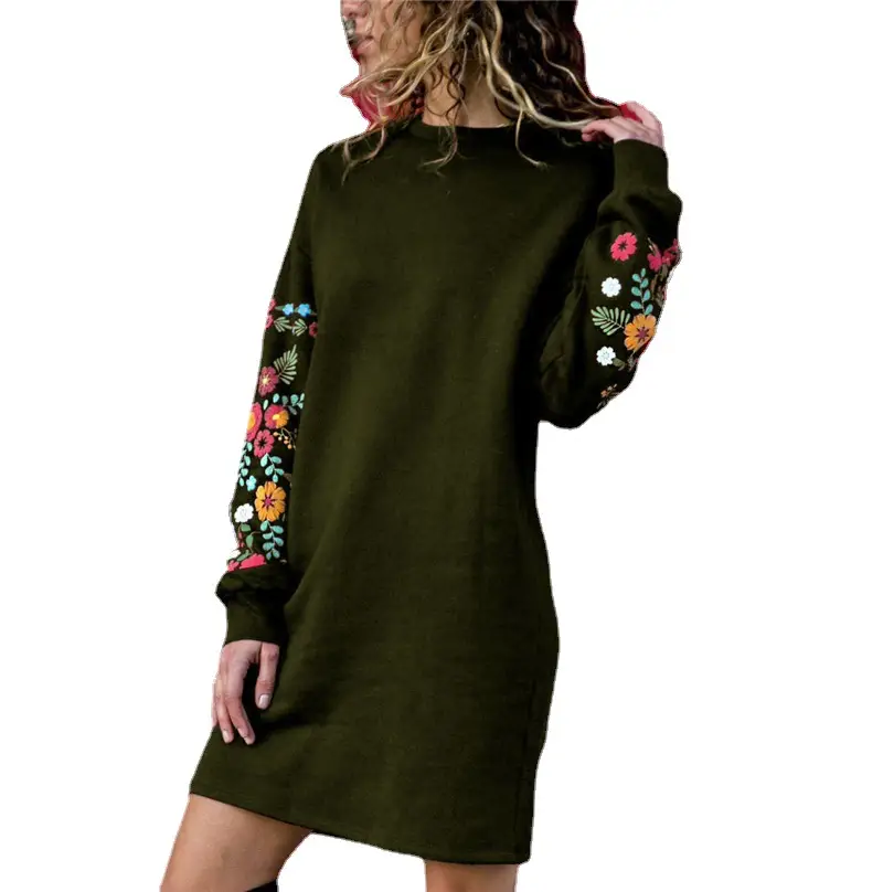 2024 Hot Selling Blue Printed Long Sleeve Dress