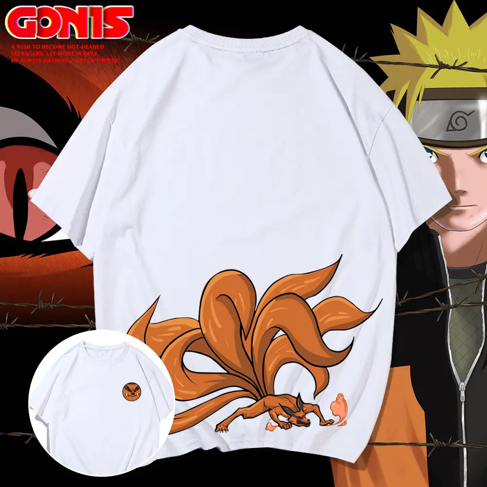 Naruto Fox Print Men Summer T-Shirt White - Image 8