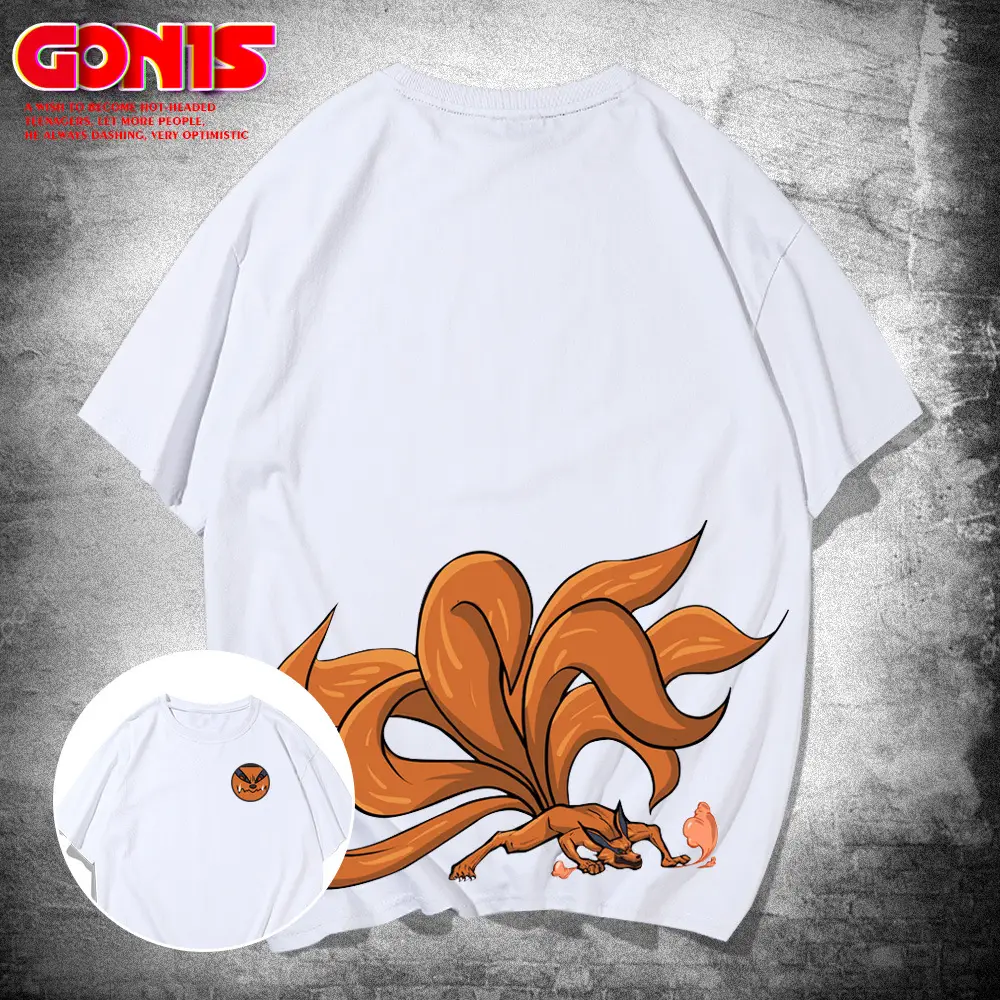Naruto Fox Print Men Summer T-Shirt White - Image 2