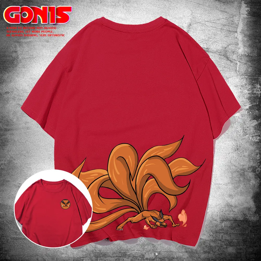 Naruto Fox Print Men Summer T-Shirt White - Image 4