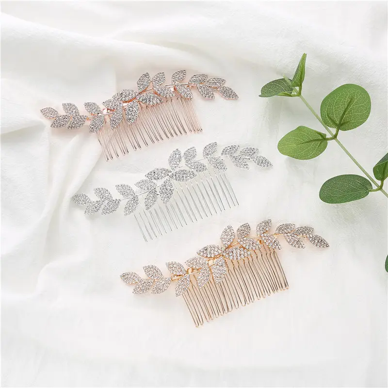 Leaf Rhinestone Bridal Hair Comb Gold - Image 5
