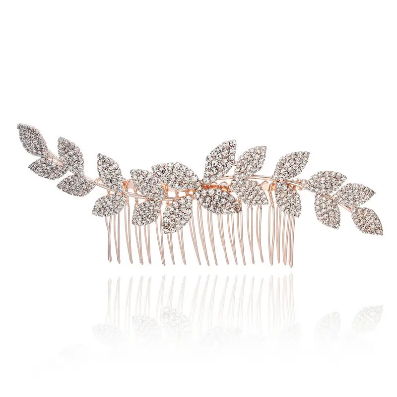 Leaf Rhinestone Bridal Hair Comb Gold - Image 6