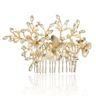 Leaf Rhinestone Bridal Hair Comb Gold — feature 6