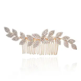 Leaf Rhinestone Bridal Hair Comb Gold — feature 8