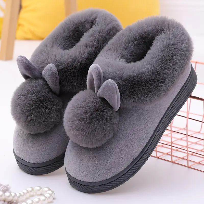 Long-Eared Single-Ball Cotton Shoes for Men and Women in Winter, Thickeneded Soles, Indoor Wooden Floor, Home Cotton Shoes for the Elderly - Image 2