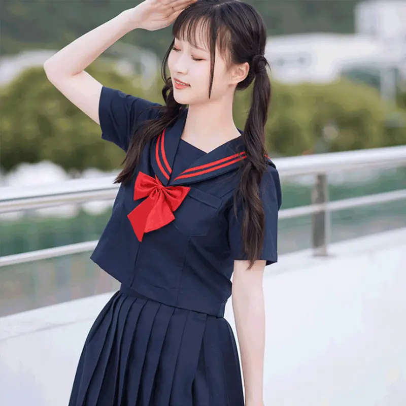 Navy Blue Pleated Sailor Suit Skirt Uniform - Image 11