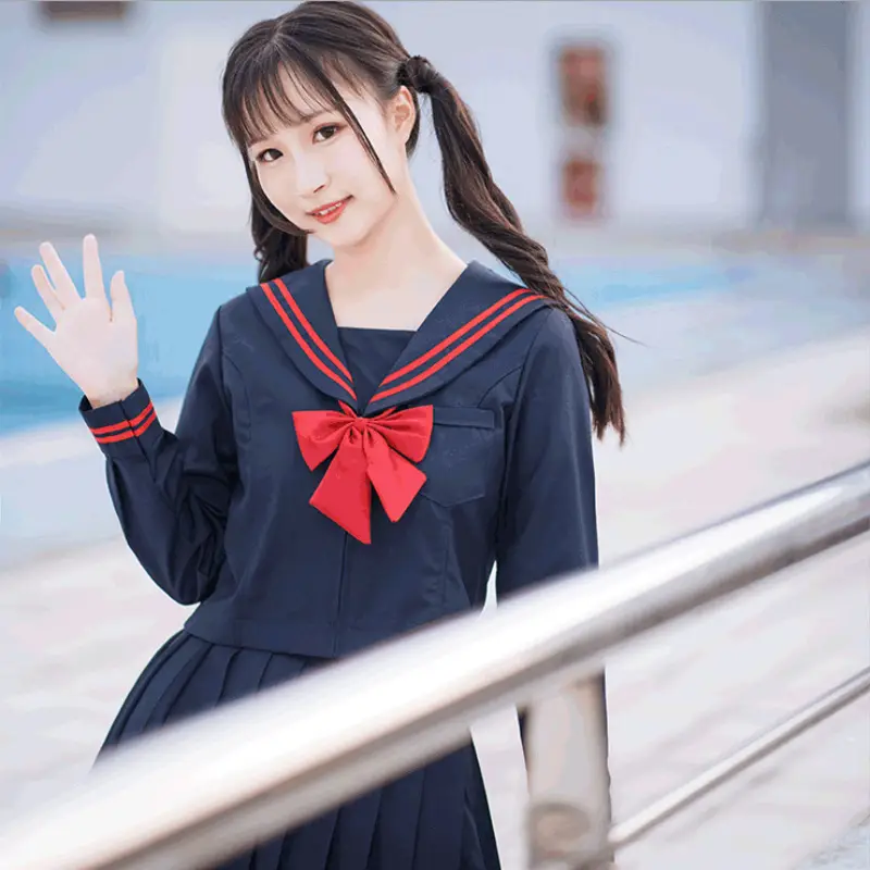 Navy Blue Pleated Sailor Suit Skirt Uniform - Image 12