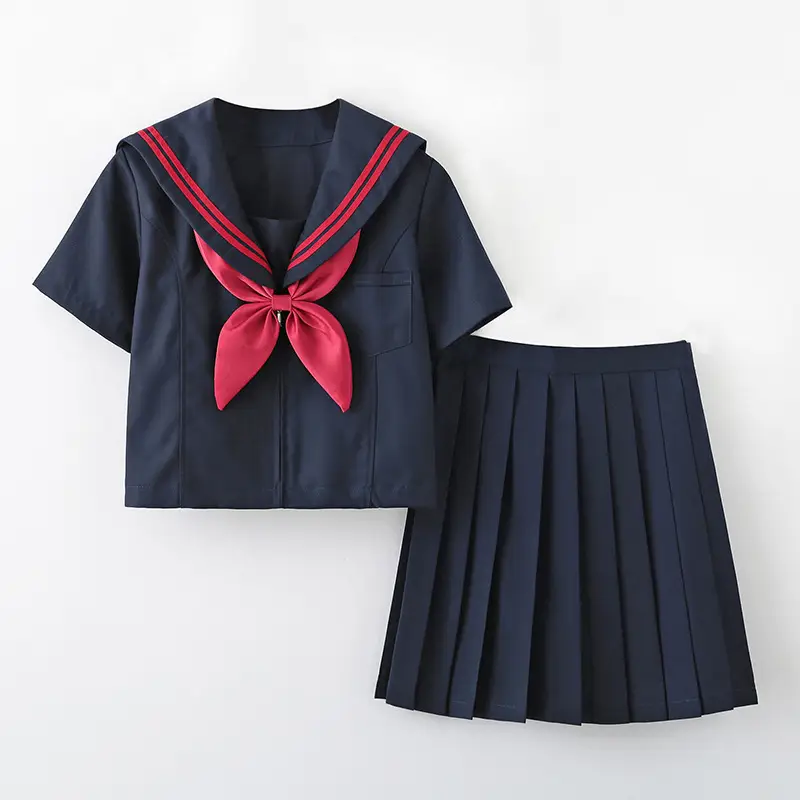 Navy Blue Pleated Sailor Suit Skirt Uniform - Image 3