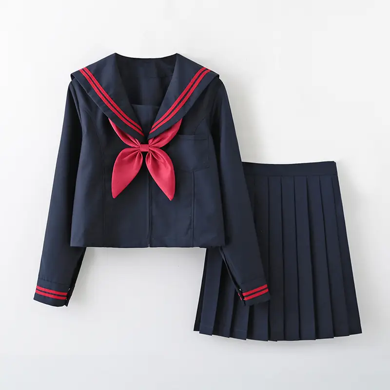 Navy Blue Pleated Sailor Suit Skirt Uniform - Image 4