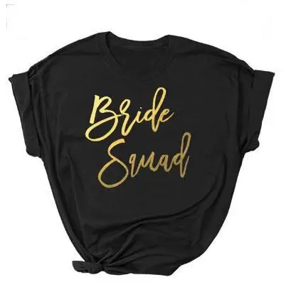 Bride Squad Black T-Shirt Short Sleeve Gold Letter - Image 2