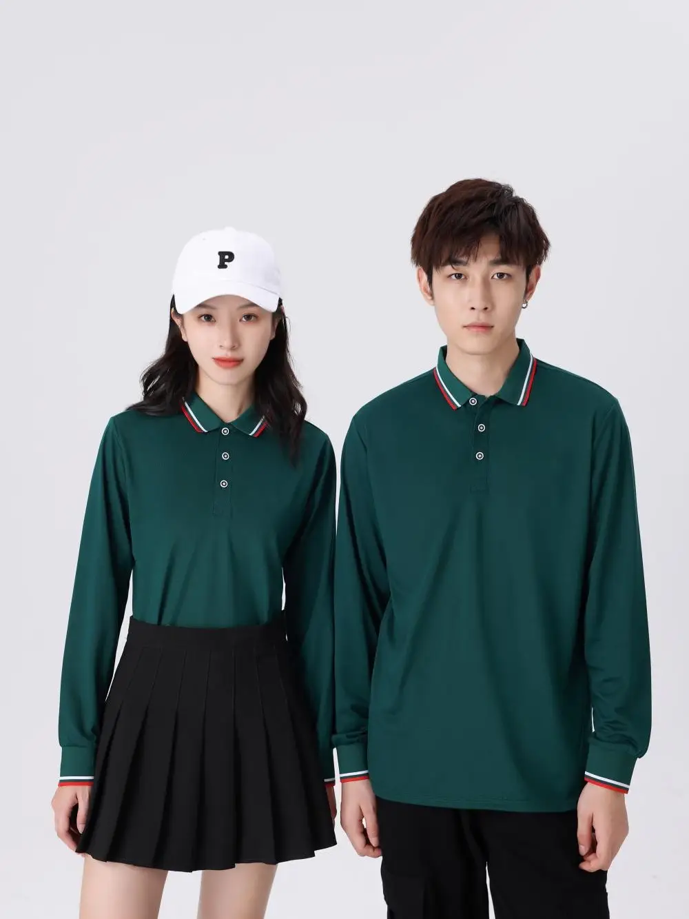 Men Navy Blue Polo Shirt Long Sleeve Lapel Cotton Polyester - Image 11