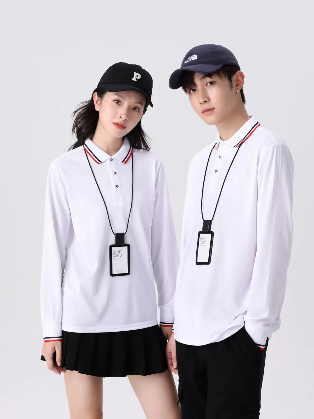 Men Navy Blue Polo Shirt Long Sleeve Lapel Cotton Polyester - Image 12