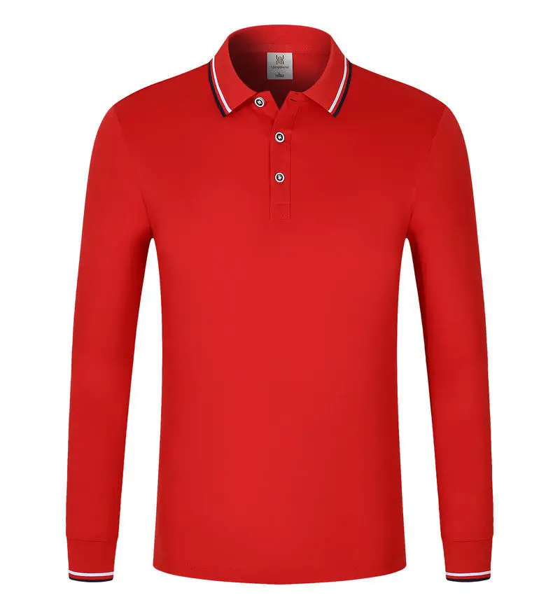 Men Navy Blue Polo Shirt Long Sleeve Lapel Cotton Polyester - Image 2