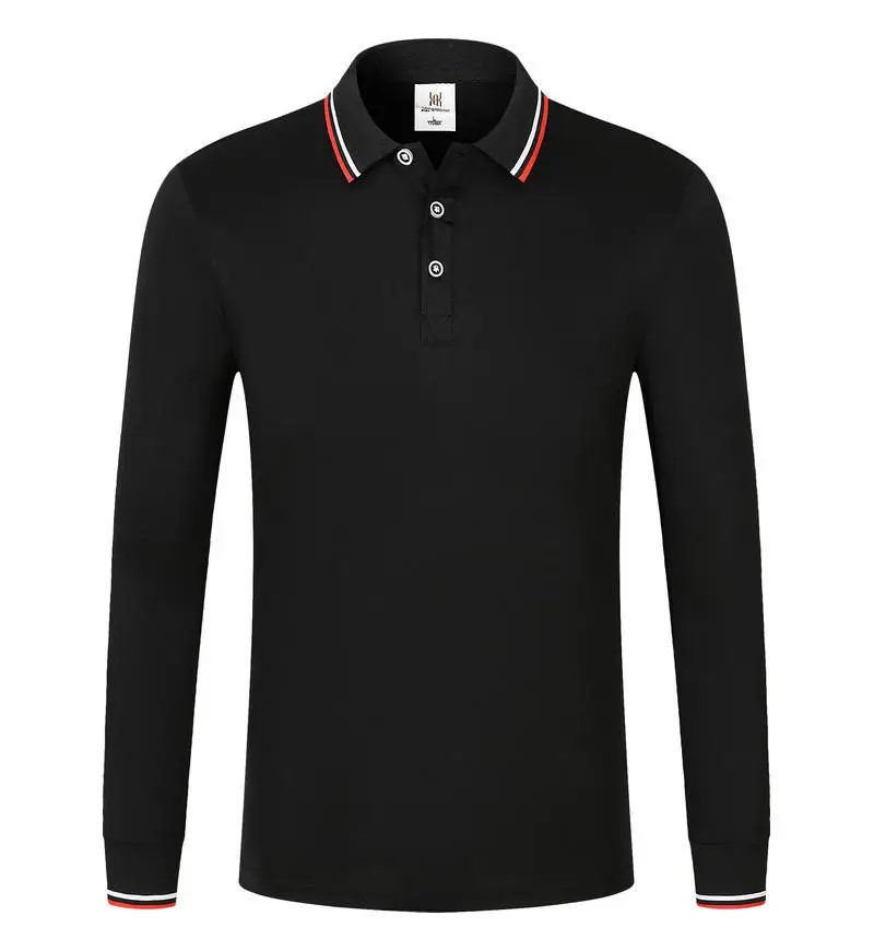 Men Navy Blue Polo Shirt Long Sleeve Lapel Cotton Polyester - Image 3