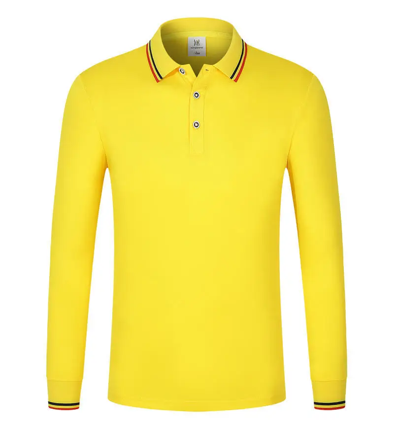 Men Navy Blue Polo Shirt Long Sleeve Lapel Cotton Polyester - Image 4