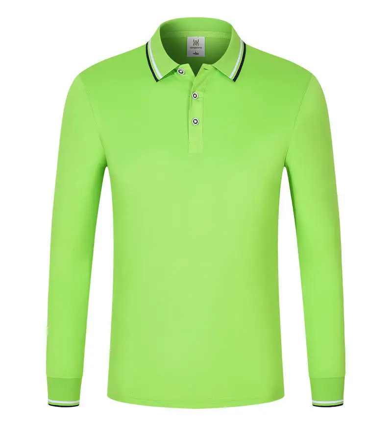 Men Navy Blue Polo Shirt Long Sleeve Lapel Cotton Polyester - Image 5
