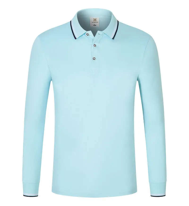 Men Navy Blue Polo Shirt Long Sleeve Lapel Cotton Polyester - Image 6