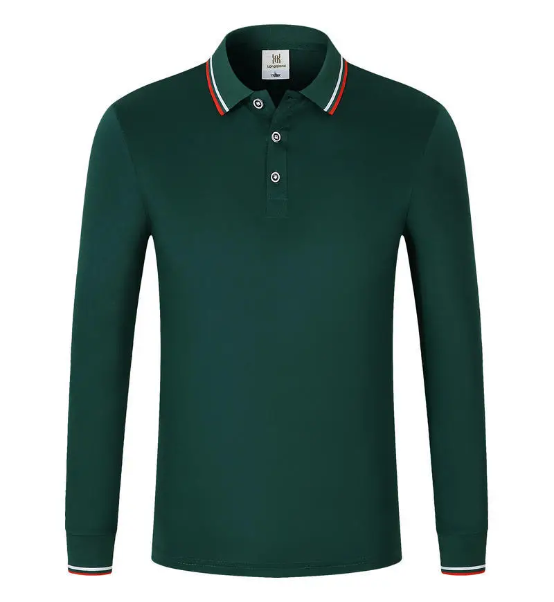 Men Navy Blue Polo Shirt Long Sleeve Lapel Cotton Polyester - Image 7