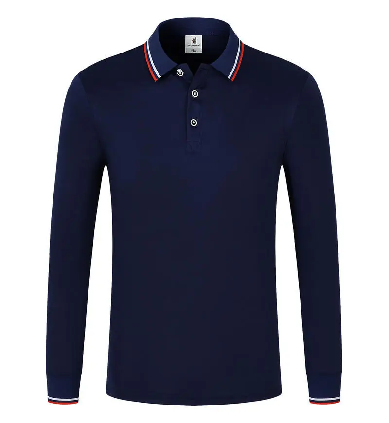 Men Navy Blue Polo Shirt Long Sleeve Lapel Cotton Polyester - Image 8