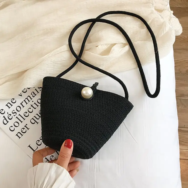 Black Woven Mini Crossbody Bag for Women - Image 3
