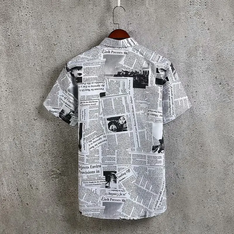 2022 Men Slim Fit Printed Shirt Short Sleeve Literary Casual