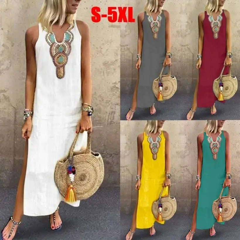 Women's Sleeveless Deep V-Neck Linen Dress Multi Color - Image 6