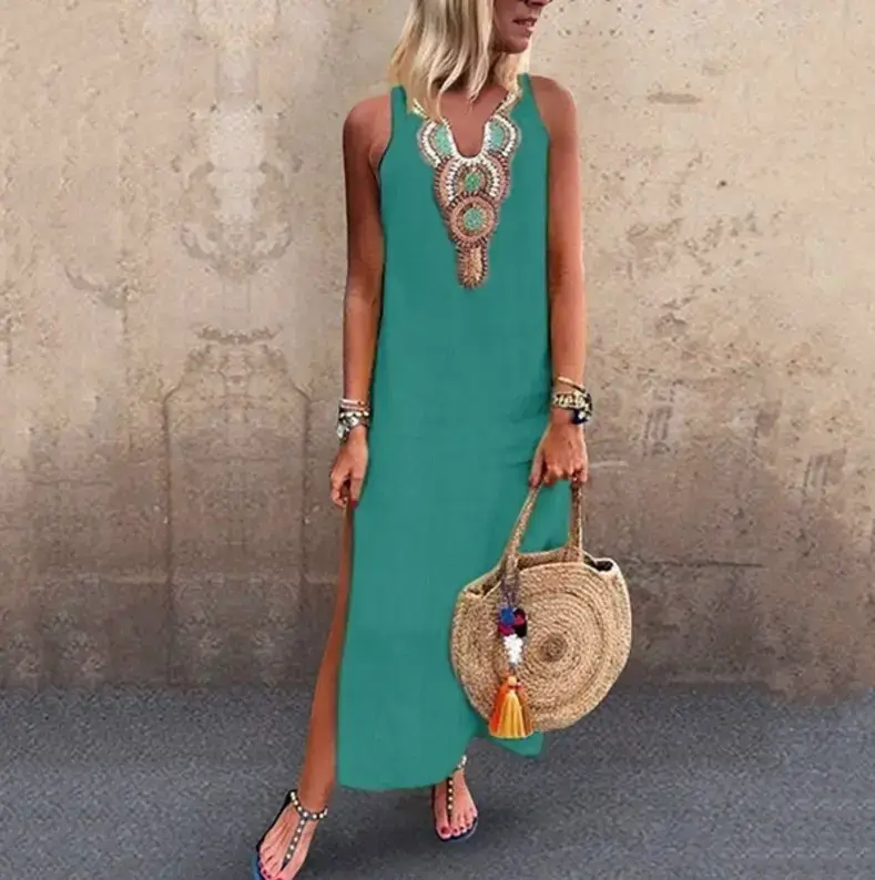 Women's Sleeveless Deep V-Neck Linen Dress Multi Color - Image 4