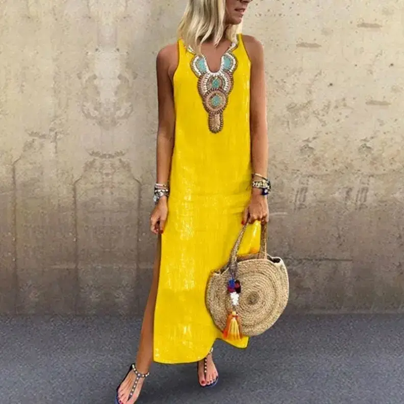 Women's Sleeveless Deep V-Neck Linen Dress Multi Color - Image 7