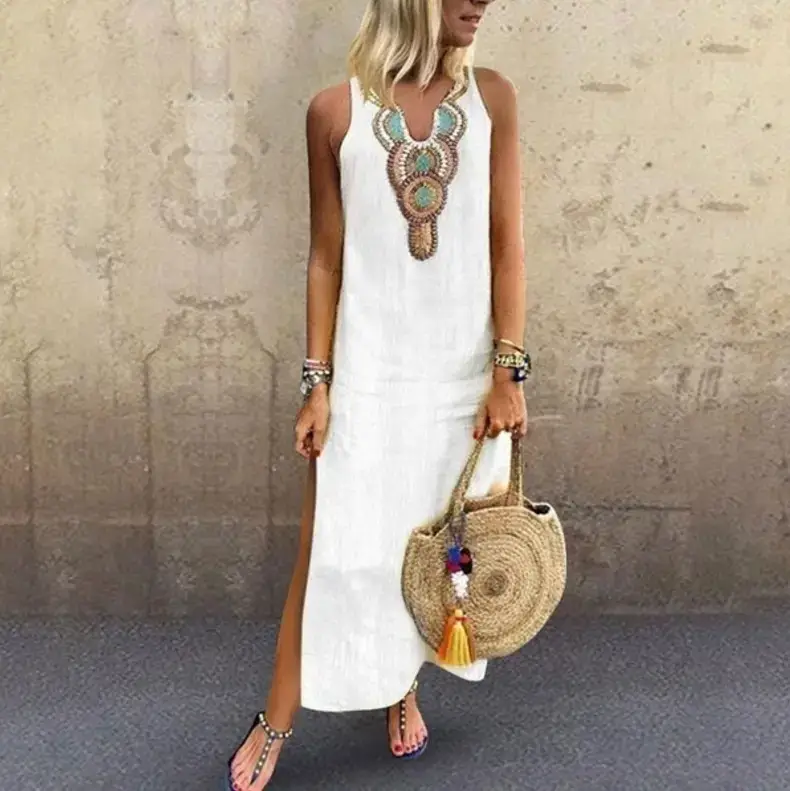 Women's Sleeveless Deep V-Neck Linen Dress Multi Color — feature 5
