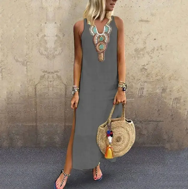 Women's Sleeveless Deep V-Neck Linen Dress Multi Color - Image 5