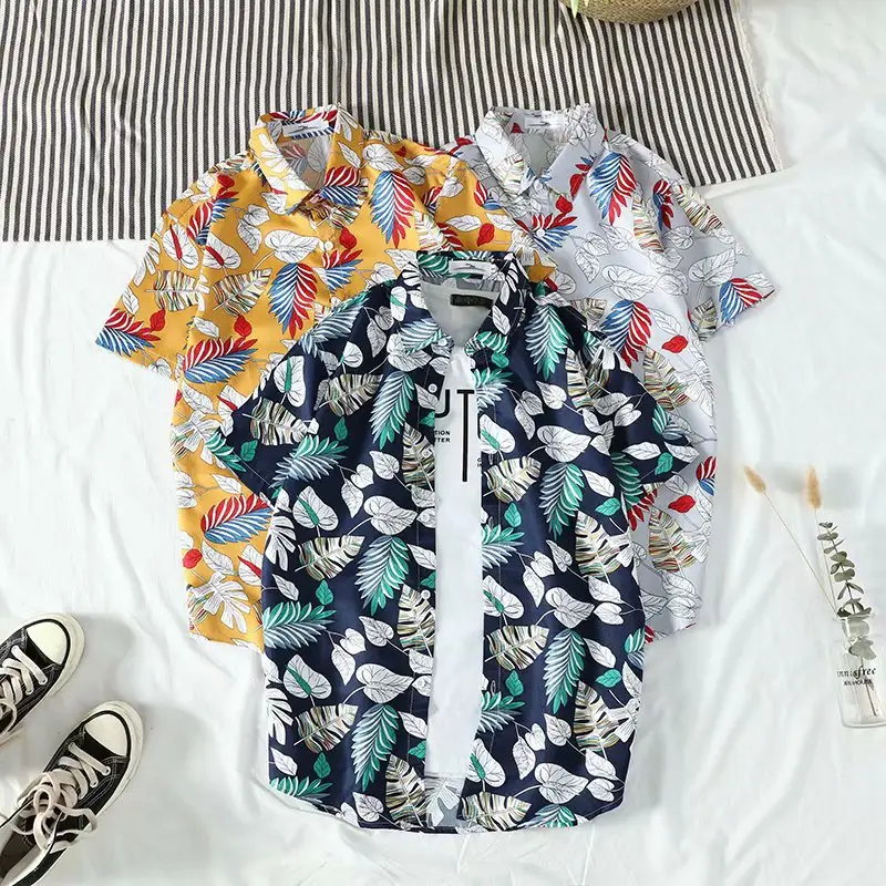 2022 Men's Navy Leaf Print Slim Fit Shirt - Image 4