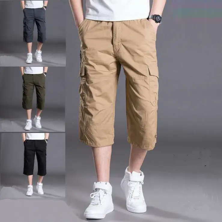 Men Capri Cargo Shorts Grey 4-Carrot Design - Image 9