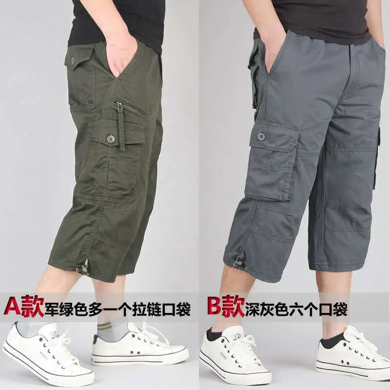 Men Capri Cargo Shorts Grey 4-Carrot Design - Image 10