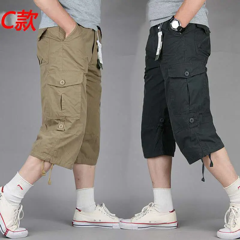 Men Capri Cargo Shorts Grey 4-Carrot Design - Image 11