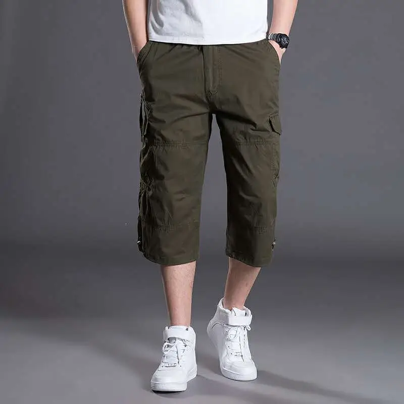 Men Capri Cargo Shorts Grey 4-Carrot Design - Image 12