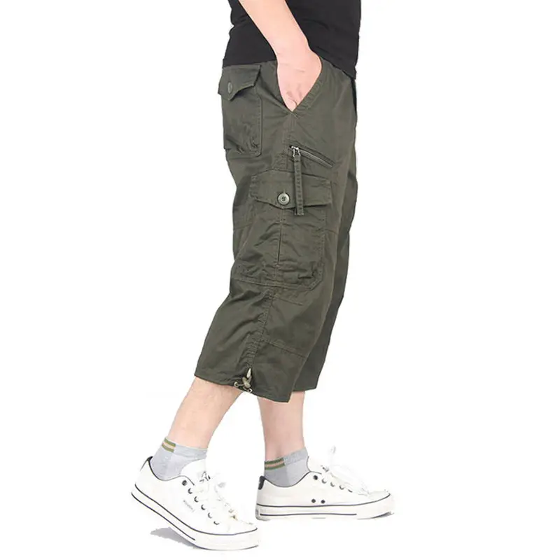 Men Capri Cargo Shorts Grey 4-Carrot Design - Image 13