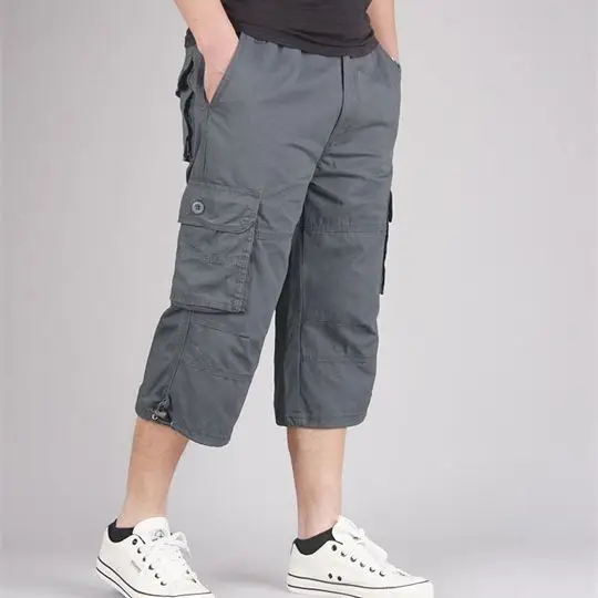Men Capri Cargo Shorts Grey 4-Carrot Design - Image 6