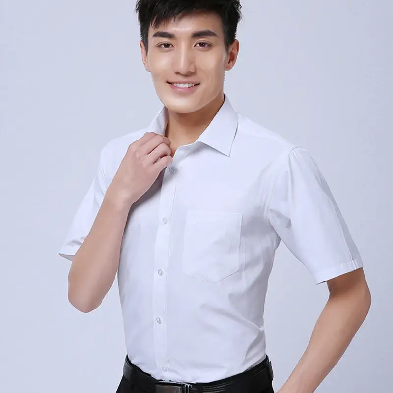 White Short-Sleeved Professional Shirt for Men Women Embroidered Logo - Image 3