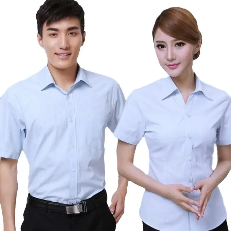 White Short-Sleeved Professional Shirt for Men Women Embroidered Logo - Image 5