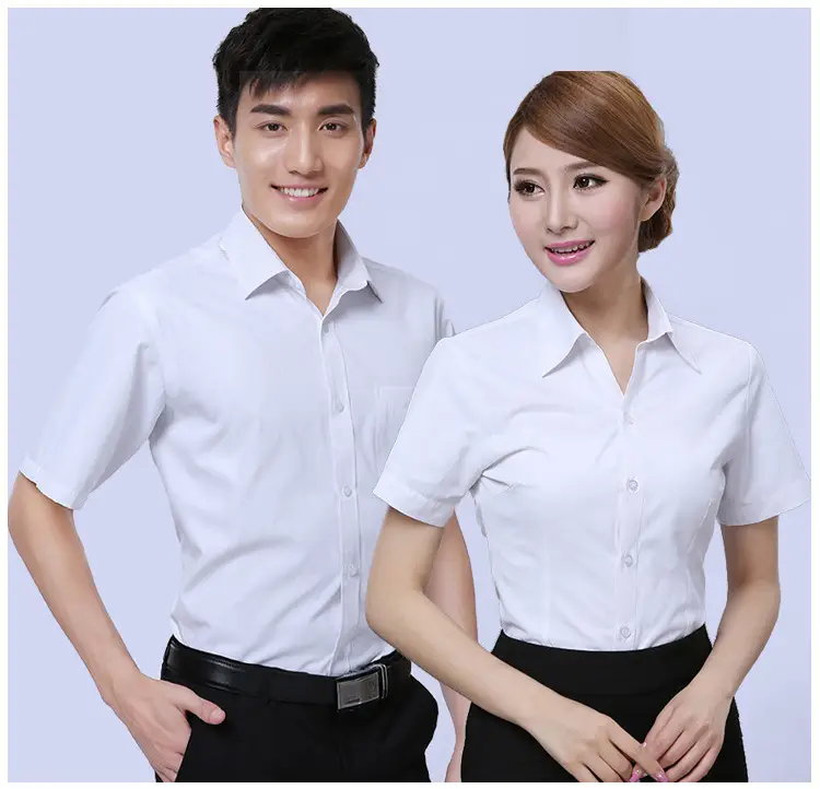 White Short-Sleeved Professional Shirt for Men Women Embroidered Logo — feature 17